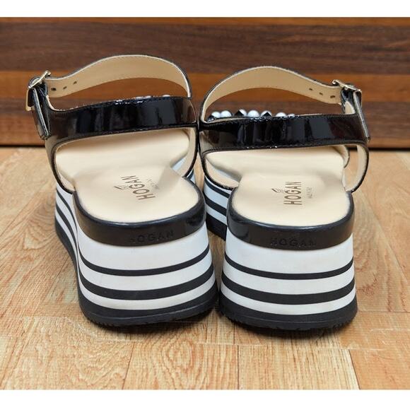 HOGAN womens platform sandals size EU 37.5 US 7 white and black ankle strap - Picture 3 of 9